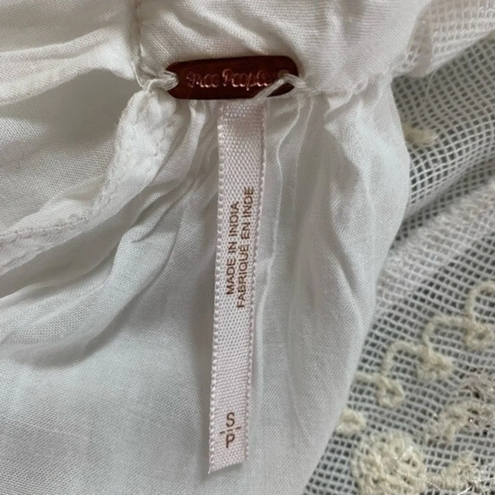 Free People Have It My Way Embroidered Knot Back Top S Ivory Mutton Sleeve VG
